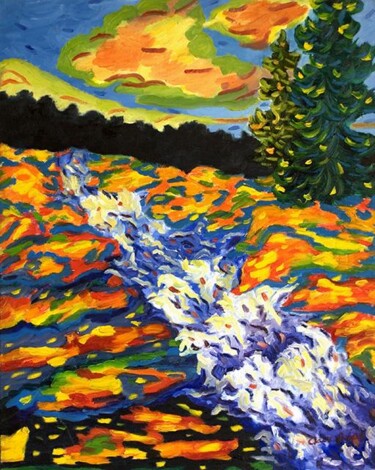 Peinture intitulée "Cascade colorée" par Claire Bizier, Œuvre d'art originale, Huile