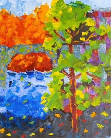 Peinture intitulée "L'arbre de la riviè…" par Claire Bizier, Œuvre d'art originale, Huile