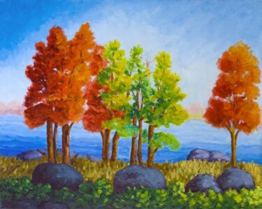 Peinture intitulée "Paysage d'automne" par Claire Bizier, Œuvre d'art originale