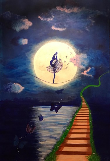 Peinture intitulée "Fille de la Lune" par Lun'Artist, Œuvre d'art originale, Acrylique