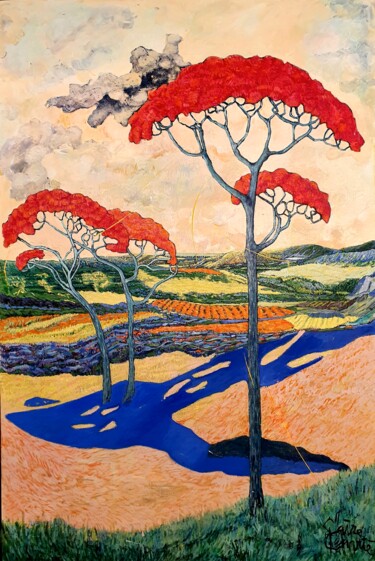 Pintura intitulada "Stoned Pine" por Claire Denarie-Soffietti, Obras de arte originais, Acrílico