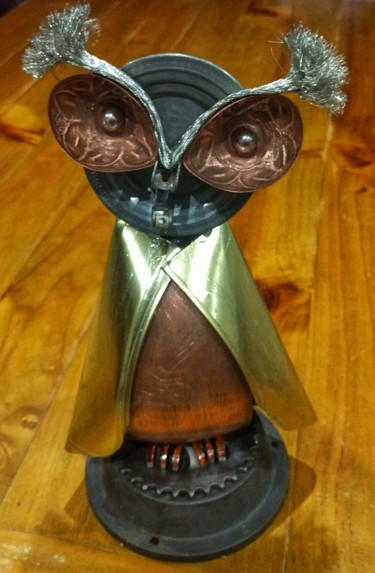 Sculpture titled "Hibou - 3" by Claire Savail, Original Artwork, Metals