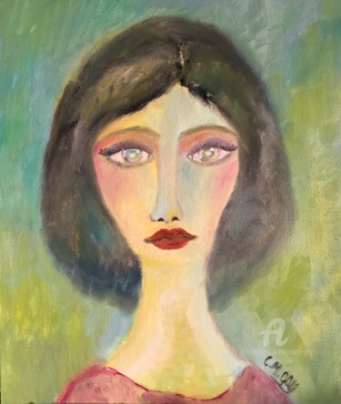 Pintura intitulada ""Régina ou l'invita…" por Claire Marie Gay, Obras de arte originais, Óleo Montado em Painel de madeira