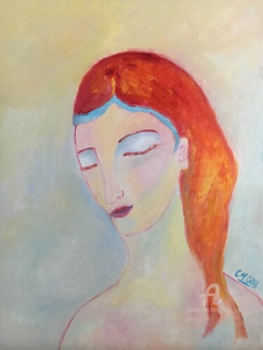 Painting titled ""Madone Rousse"" by Claire Marie Gay, Original Artwork, Oil Mounted on Wood Panel