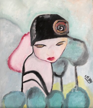 Painting titled ""Sous un ciel japon…" by Claire Marie Gay, Original Artwork, Oil Mounted on Wood Panel