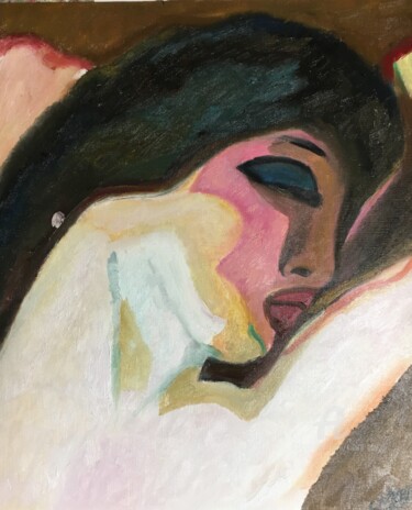 Peinture intitulée ""L'endormie"" par Claire Marie Gay, Œuvre d'art originale, Huile Monté sur Panneau de bois