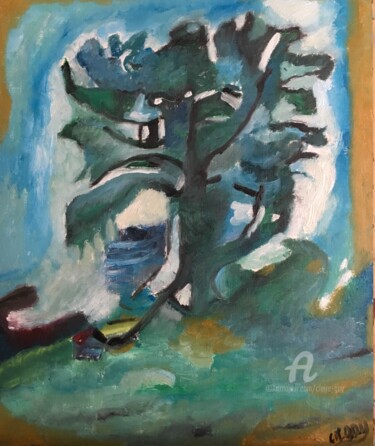 Painting titled ""Le Grand Arbre" (…" by Claire Marie Gay, Original Artwork, Oil Mounted on Wood Panel