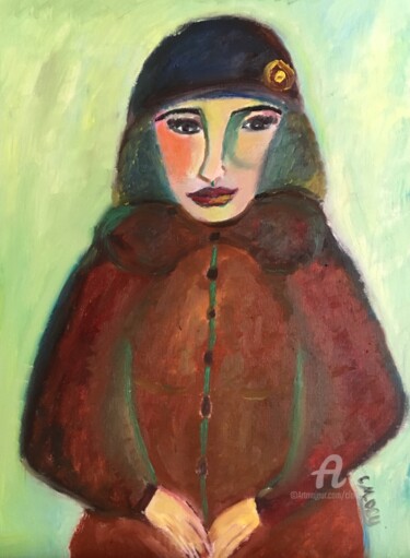 Painting titled ""Catherine dans son…" by Claire Marie Gay, Original Artwork, Oil Mounted on Wood Panel