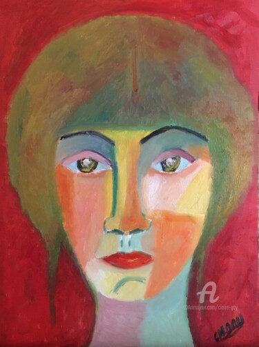 Painting titled ""Autoportrait"" by Claire Marie Gay, Original Artwork, Oil Mounted on Wood Panel