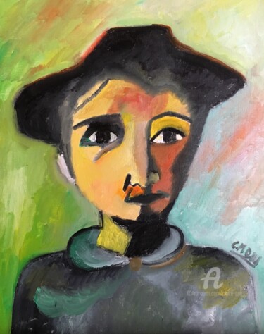 Painting titled ""Le paysan"" by Claire Marie Gay, Original Artwork, Oil Mounted on Wood Panel