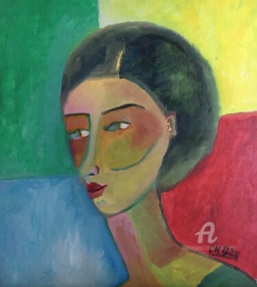 Картина под названием ""Adélaïde"" - Claire Marie Gay, Подлинное произведение искусства, Масло Установлен на Деревянная пане…