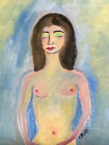 Peinture intitulée ""Eve, dans ses pens…" par Claire Marie Gay, Œuvre d'art originale, Huile Monté sur Panneau de bois
