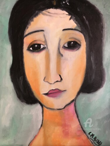 Painting titled "D'après Modigliani…" by Claire Marie Gay, Original Artwork, Oil Mounted on Wood Panel