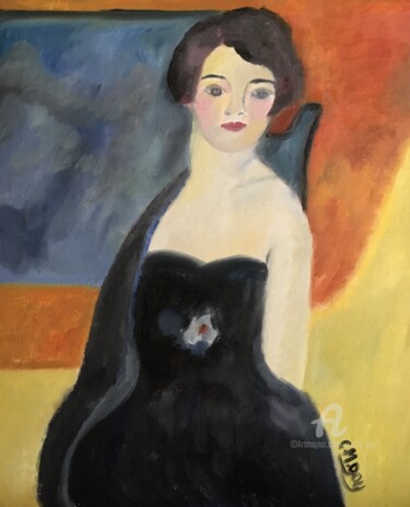 Peinture intitulée ""La femme à la robe…" par Claire Marie Gay, Œuvre d'art originale, Huile