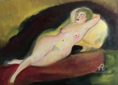 Malerei mit dem Titel ""Elle rêve"" von Claire Marie Gay, Original-Kunstwerk, Öl Auf Holzplatte montiert