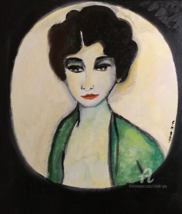 Ζωγραφική με τίτλο ""La Femme-Médaillon"" από Claire Marie Gay, Αυθεντικά έργα τέχνης, Λάδι Τοποθετήθηκε στο Ξύλινο πάνελ