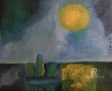 Pittura intitolato ""Nuit d'hiver"" da Claire Marie Gay, Opera d'arte originale, Olio Montato su Pannello di legno