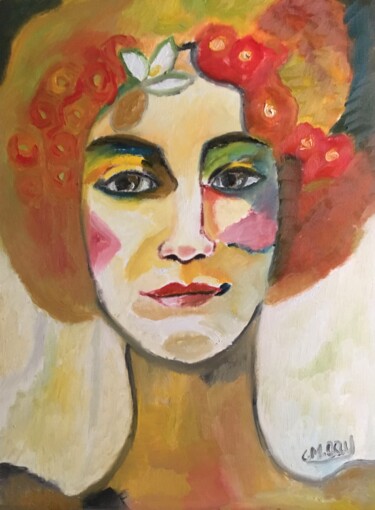 Painting titled ""La femme couleurs"" by Claire Marie Gay, Original Artwork, Oil Mounted on Wood Panel