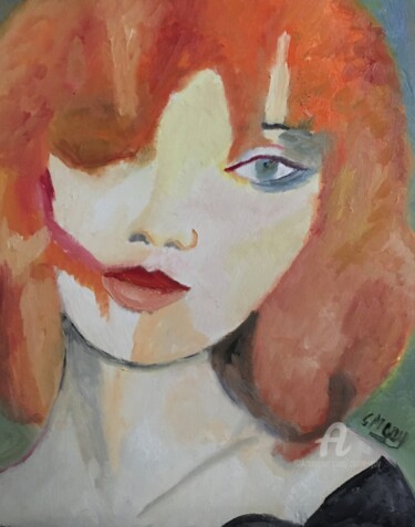 Painting titled ""La frondeuse""" by Claire Marie Gay, Original Artwork, Oil Mounted on Wood Panel