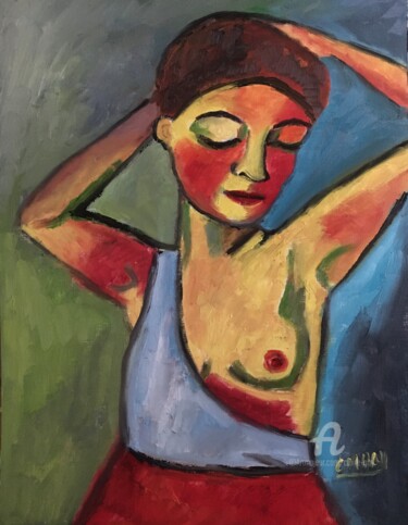 Painting titled ""Jeune femme" Essai…" by Claire Marie Gay, Original Artwork, Oil Mounted on Wood Panel