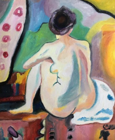 Pintura intitulada ""Nu de dos assis"" por Claire Marie Gay, Obras de arte originais, Óleo