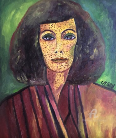 Painting titled ""La femme mouchetée"" by Claire Marie Gay, Original Artwork, Oil Mounted on Wood Panel