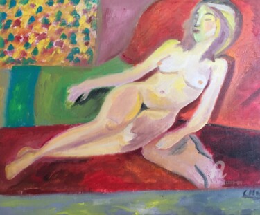 Painting titled ""Madone dénudée"" by Claire Marie Gay, Original Artwork, Oil Mounted on Wood Panel