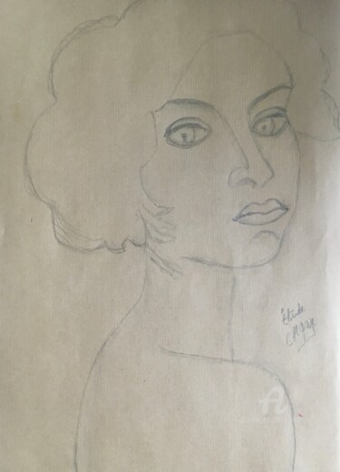 Drawing titled ""Étude jeune femme"" by Claire Marie Gay, Original Artwork, Pencil