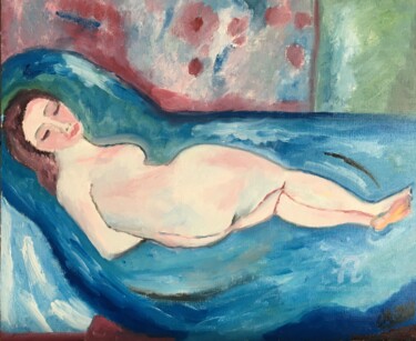 Painting titled ""Mademoiselle rêve"" by Claire Marie Gay, Original Artwork, Oil Mounted on Wood Panel