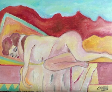 Painting titled ""Tendre sommeil"" by Claire Marie Gay, Original Artwork, Oil Mounted on Wood Panel