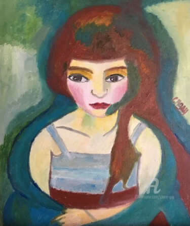 Painting titled ""La jeune fille"" by Claire Marie Gay, Original Artwork, Oil Mounted on Wood Panel