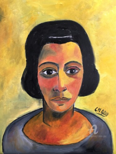 Malerei mit dem Titel ""Portrait de Femme"" von Claire Marie Gay, Original-Kunstwerk, Öl Auf Holzplatte montiert