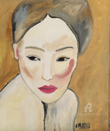 Картина под названием ""Fleur du Japon" - Claire Marie Gay, Подлинное произведение искусства, Масло Установлен на Деревянная…