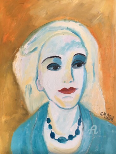 Peinture intitulée ""Laure Bleue"" par Claire Marie Gay, Œuvre d'art originale, Huile Monté sur Panneau de bois