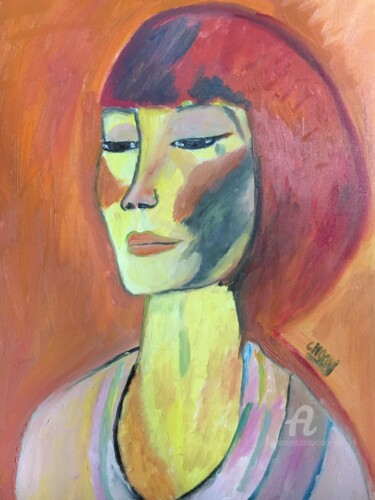 Painting titled ""Rita ... "" by Claire Marie Gay, Original Artwork, Oil Mounted on Wood Panel