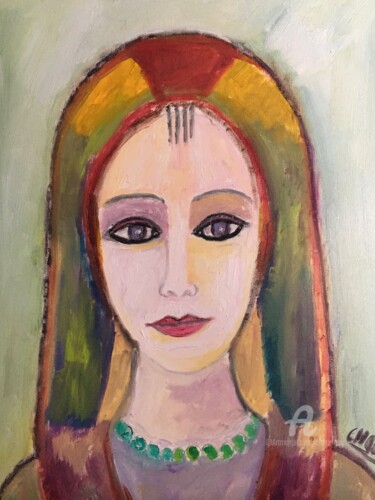 Painting titled ""From India"" by Claire Marie Gay, Original Artwork, Oil Mounted on Wood Panel
