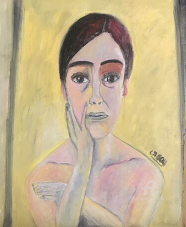 Painting titled ""Autoportrait d'Ani…" by Claire Marie Gay, Original Artwork, Oil Mounted on Wood Panel
