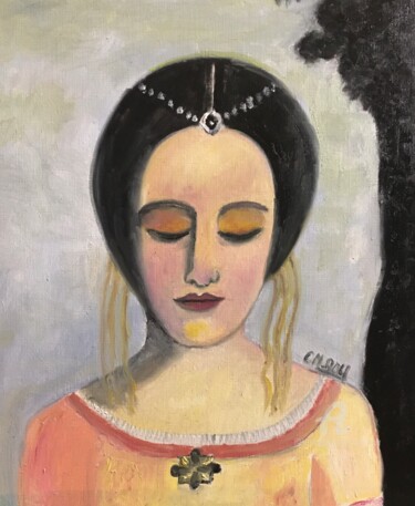 Malerei mit dem Titel ""Judith" d'aujourd'…" von Claire Marie Gay, Original-Kunstwerk, Öl Auf Holzplatte montiert