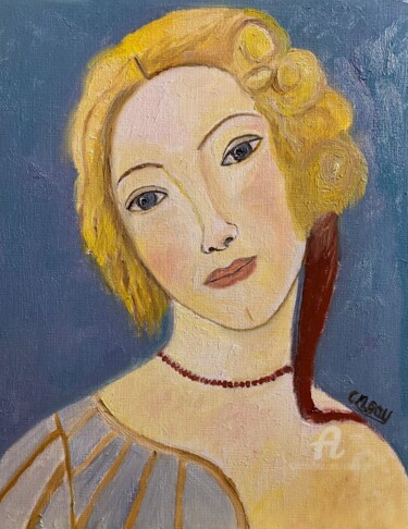 Painting titled ""Tête de femme"" by Claire Marie Gay, Original Artwork, Oil Mounted on Wood Panel