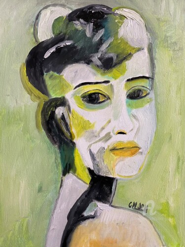 Painting titled ""Audrey ou le sens…" by Claire Marie Gay, Original Artwork, Oil Mounted on Wood Panel