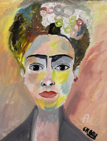 Painting titled ""Frida"" by Claire Marie Gay, Original Artwork, Oil Mounted on Wood Panel