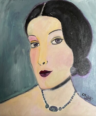 Peinture intitulée ""Vintage Woman"" par Claire Marie Gay, Œuvre d'art originale, Huile Monté sur Panneau de bois