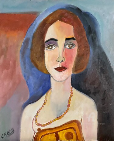 Painting titled ""Mademoiselle Sonia"" by Claire Marie Gay, Original Artwork, Oil Mounted on Wood Panel