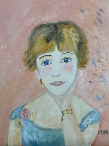 Schilderij getiteld ""Ma Jeanne"" door Claire Marie Gay, Origineel Kunstwerk, Olie Gemonteerd op Houten paneel