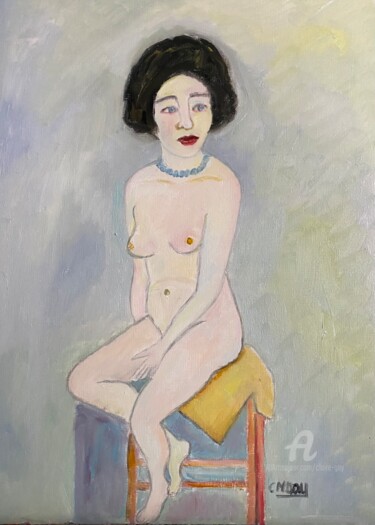 Pittura intitolato ""Louisa nue"" da Claire Marie Gay, Opera d'arte originale, Olio Montato su Pannello di legno