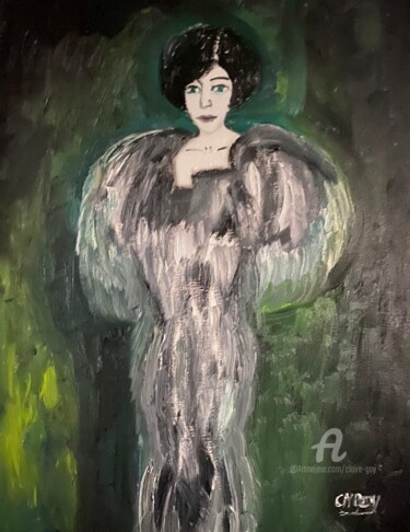 Peinture intitulée ""Miss Plume"" par Claire Marie Gay, Œuvre d'art originale, Huile Monté sur Panneau de bois