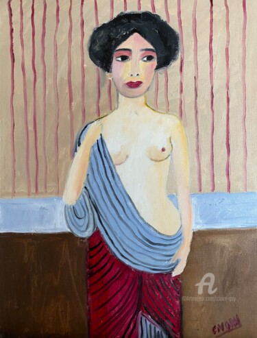 Painting titled ""L'Odalisque"" by Claire Marie Gay, Original Artwork, Oil Mounted on Wood Panel