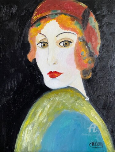 Painting titled ""Lady Hasel Lavery"" by Claire Marie Gay, Original Artwork, Oil Mounted on Wood Panel