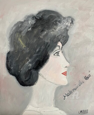 Malerei mit dem Titel ""Mademoiselle Coco"" von Claire Marie Gay, Original-Kunstwerk, Öl Auf Holzplatte montiert