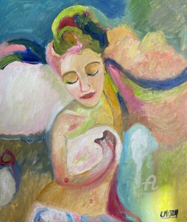Peinture intitulée ""Danse en couleurs"" par Claire Marie Gay, Œuvre d'art originale, Huile Monté sur Panneau de bois